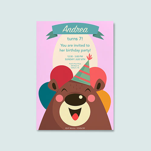 Bear Girls Birthday Invitation