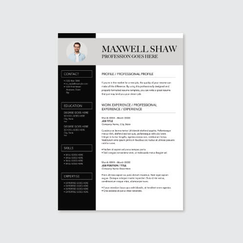 Black and White Professional Resume