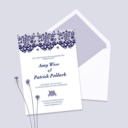 Blue Ornament Wedding Invitation