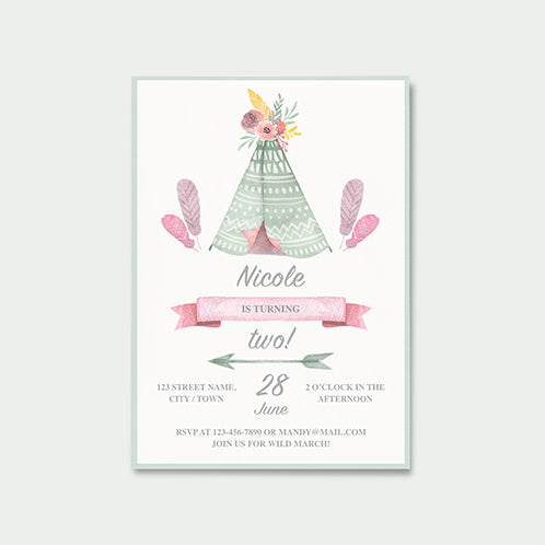 Boho Girls Birthday Invitation