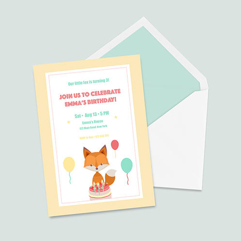 Fox Girls Birthday Invitation