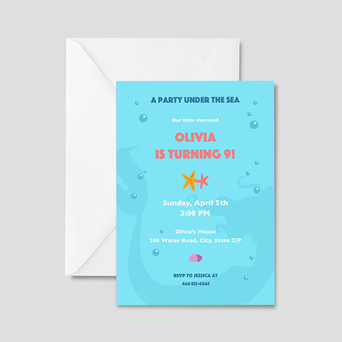 Mermaid Girls Birthday Invitation