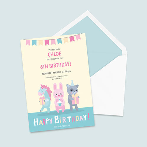 Pet Party Girls Birthday Invitation
