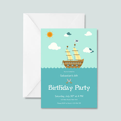 Pirate Ship Boys Birthday Invitation