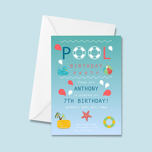 Pool Party Boys Birthday Invitation