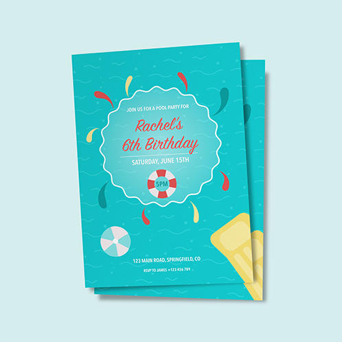 Pool Party Girls Birthday Invitation