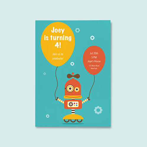 Robot Boys Birthday Invitation