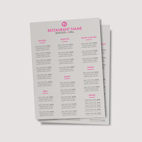 Seafood & Grill Single Page Menu