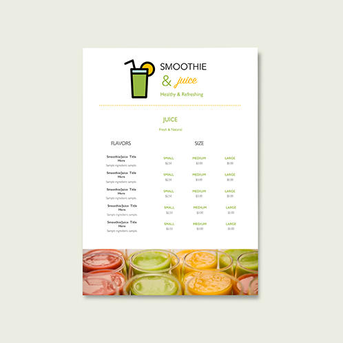 Smoothie & Juice Two Page Menu