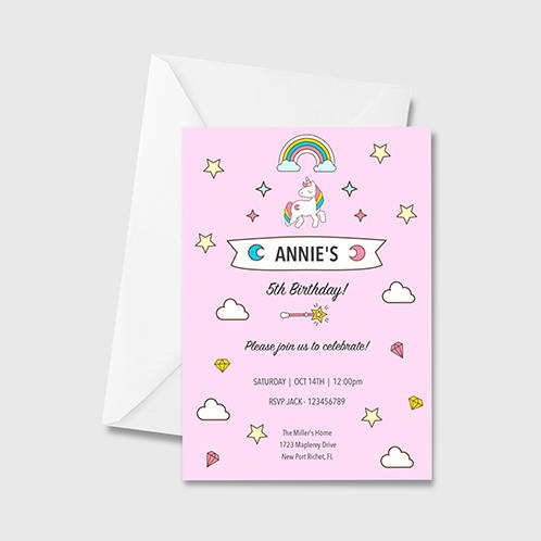 Unicorn Girls Birthday Invitation 01