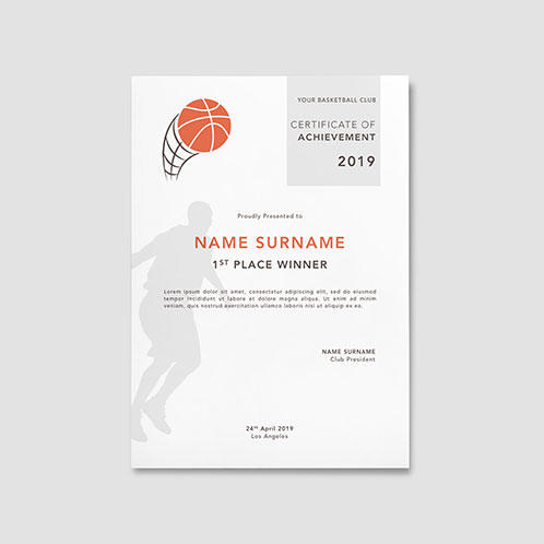 Basketball Club Certificate