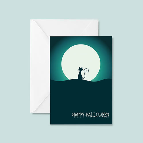 Halloween Moon Cat Card