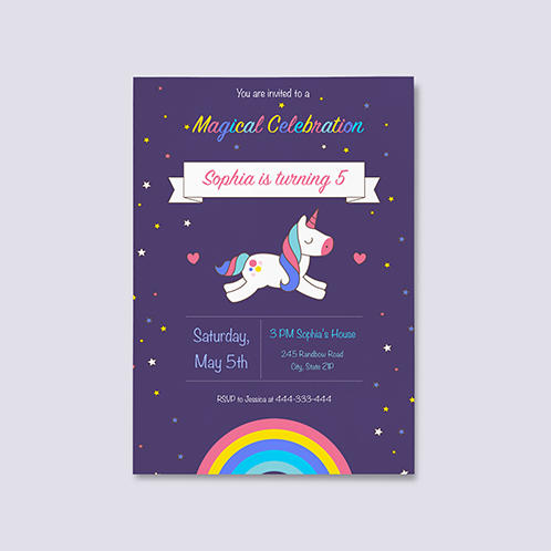 Unicorn Girls Birthday Invitation 02