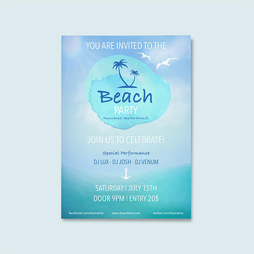 Watercolor Beach Party Invitation